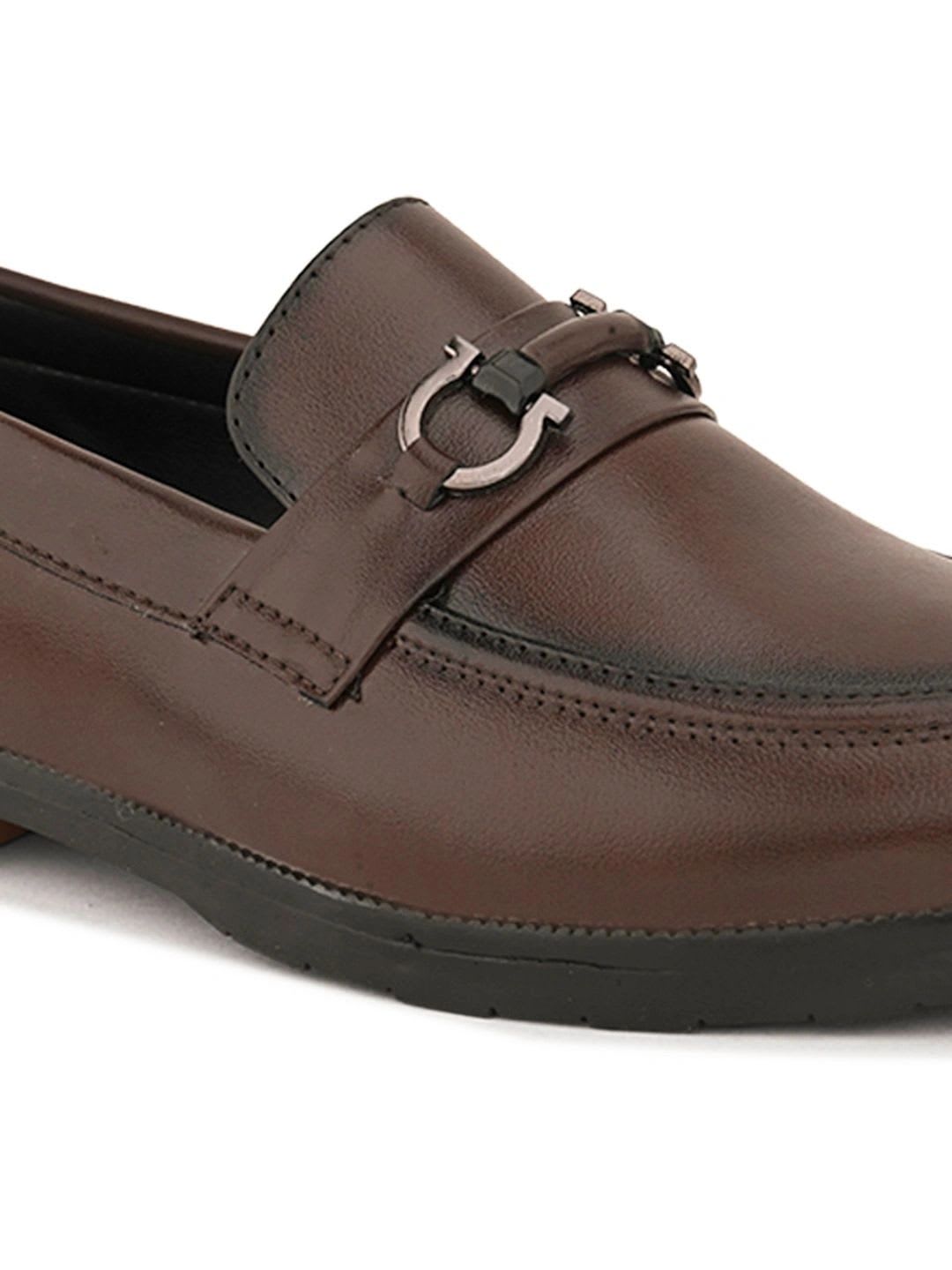 HERE&NOW Men Textured Round Toe Slip-On Formal Loafers Shoes - left view