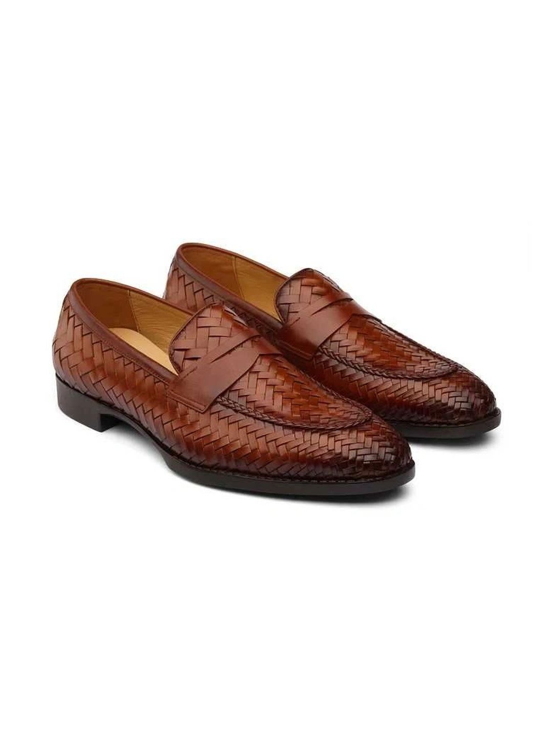 DABLR Men Woven Design Leather Round Toe Slip-On Loafers Formal Shoes - default view