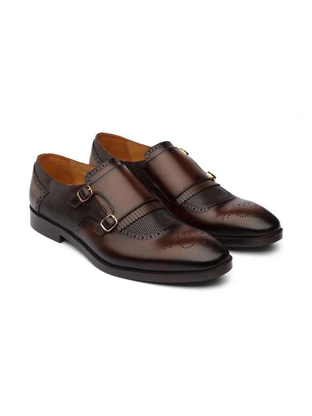 DABLR Men Textured Leather Round Toe Buckle Monk Shoes Formal Shoes - default view