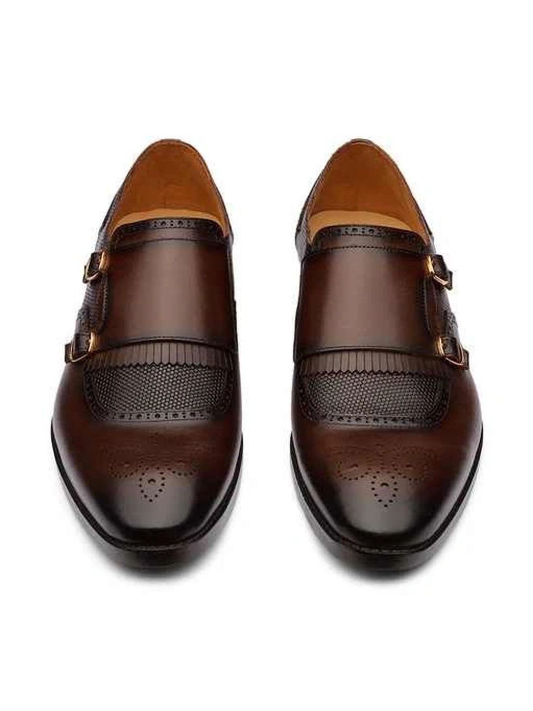 DABLR Men Textured Leather Round Toe Buckle Monk Shoes Formal Shoes - left view