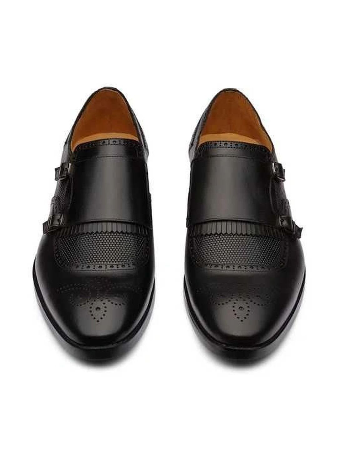 DABLR Men Textured Leather Round Toe Buckle Monk Formal Shoes - left view