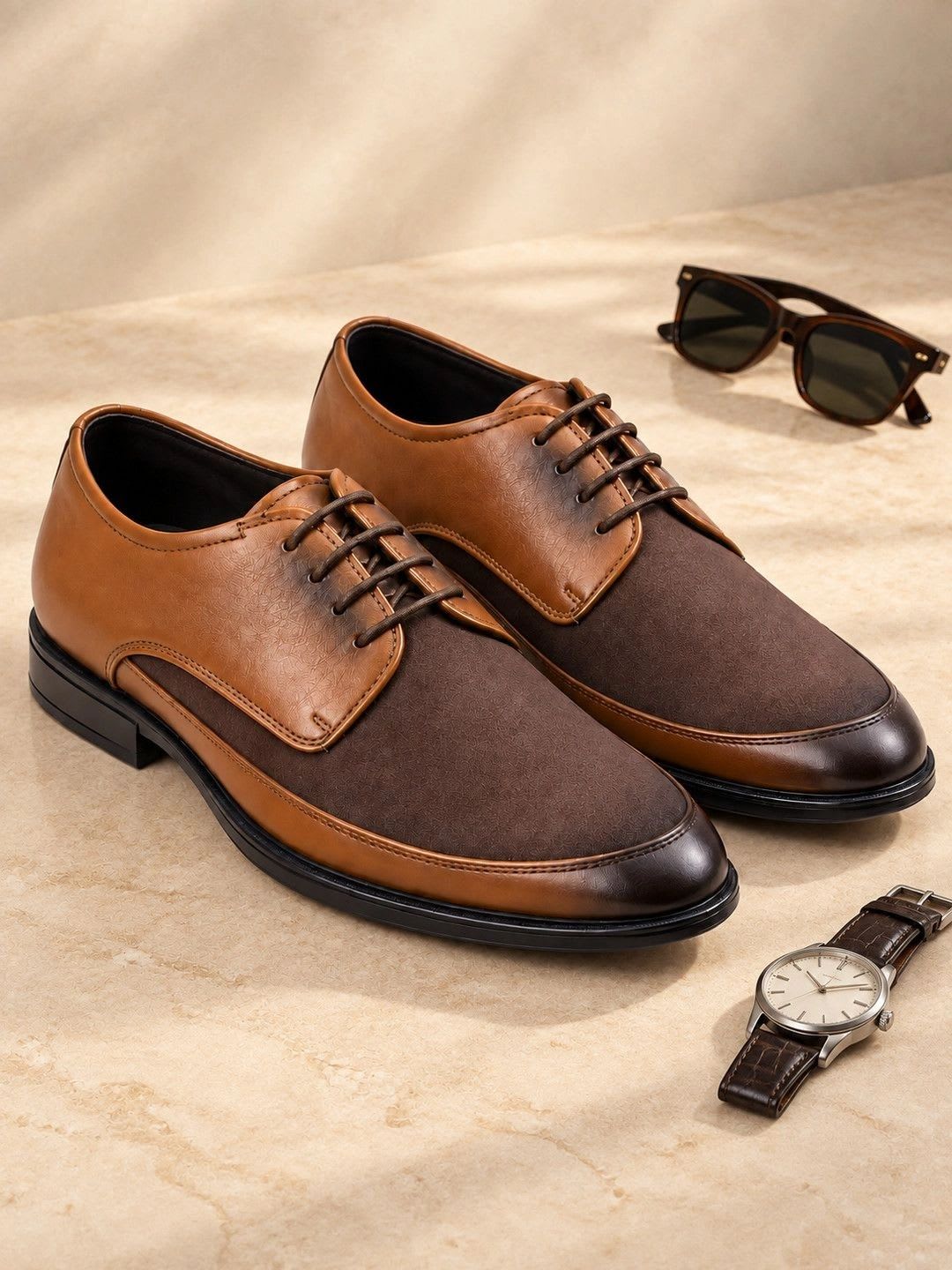 House of Pataudi Men Textured Round Toe Lace-Ups Derbys Formal Shoes - default view