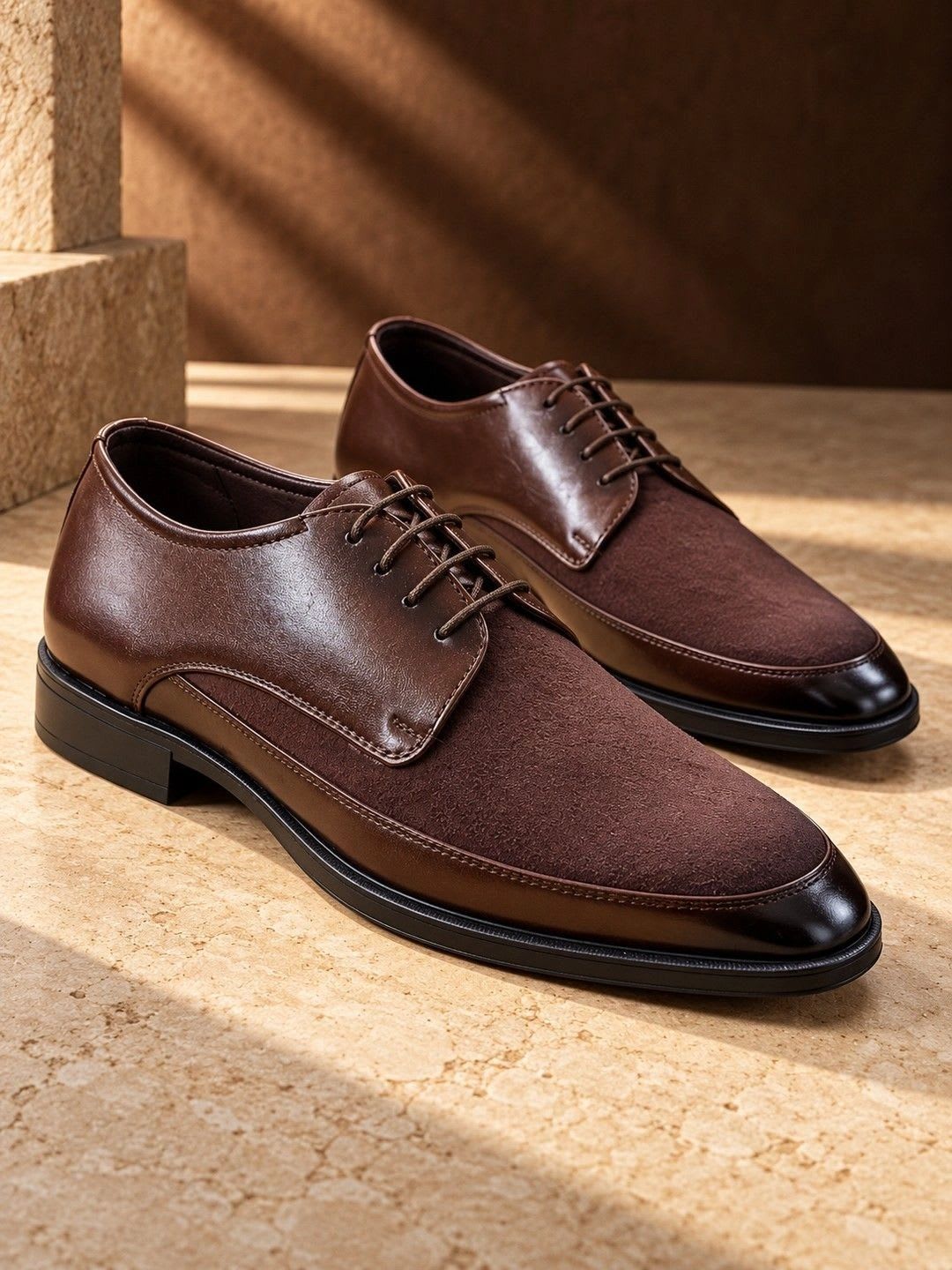 House of Pataudi Men Textured Synthetic Leather Pointed Toe Lace-Ups Derbys Formal Shoes - default view