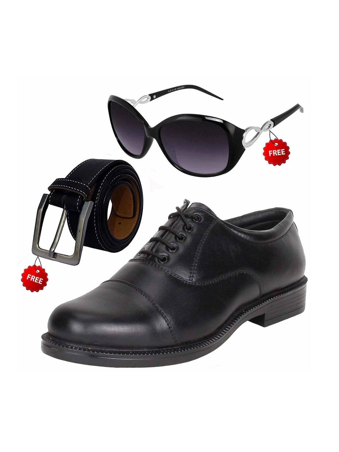 Vitoria Men Round Toe Lace-Ups Formal Oxfords Shoes With Belt & Sunglasses - default view