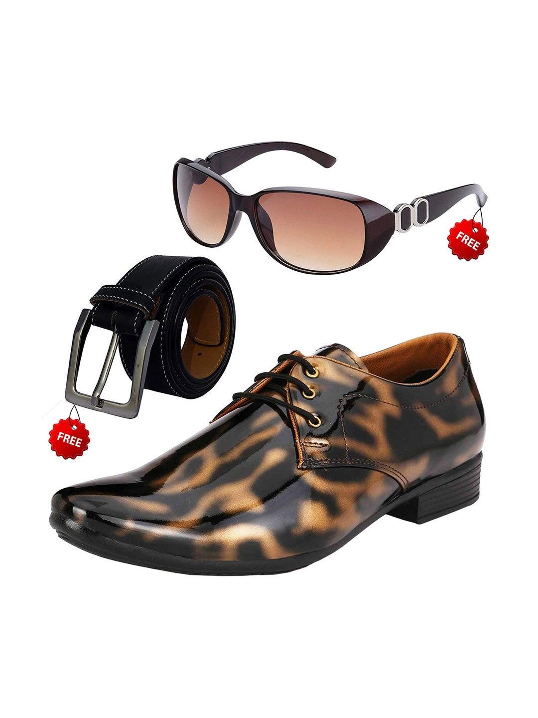 Vitoria Men Textured Pointed Toe Lace-Ups Formal Derbys Shoes With Belt & Sunglasses - default view