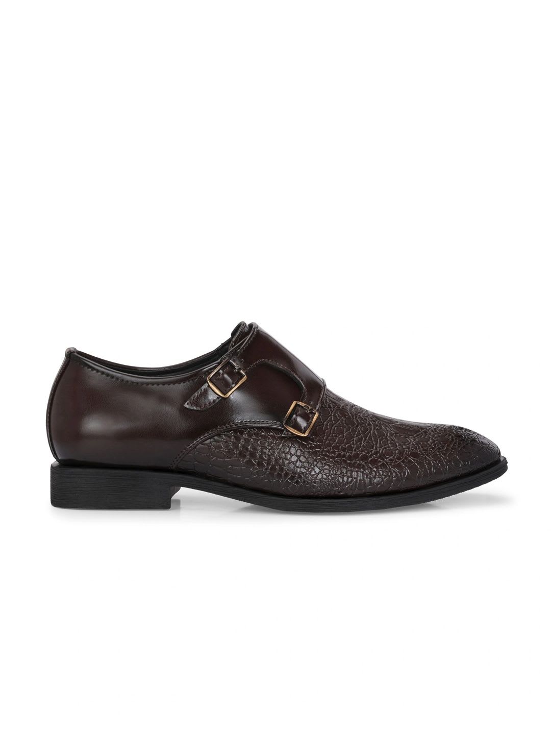 INVICTUS Men Textured Synthetic Leather Pointed Toe Buckle Monk Shoes - right view