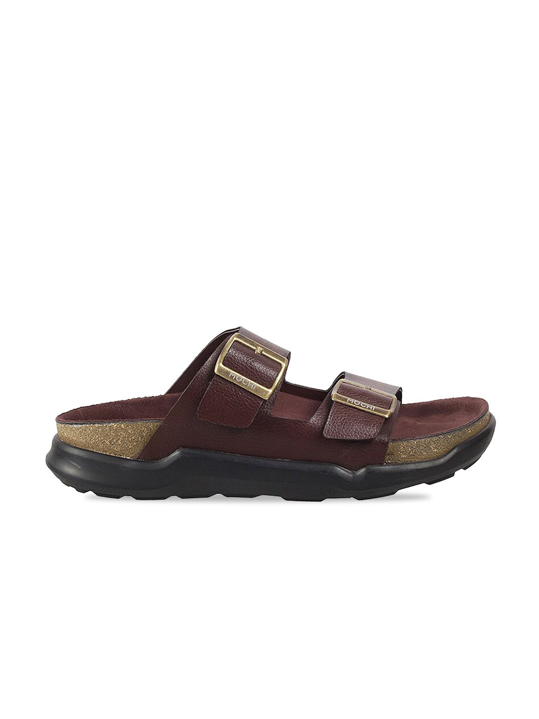 Mochi Men Brown & Gunmetal-Toned Leather Comfort Sandals - back view