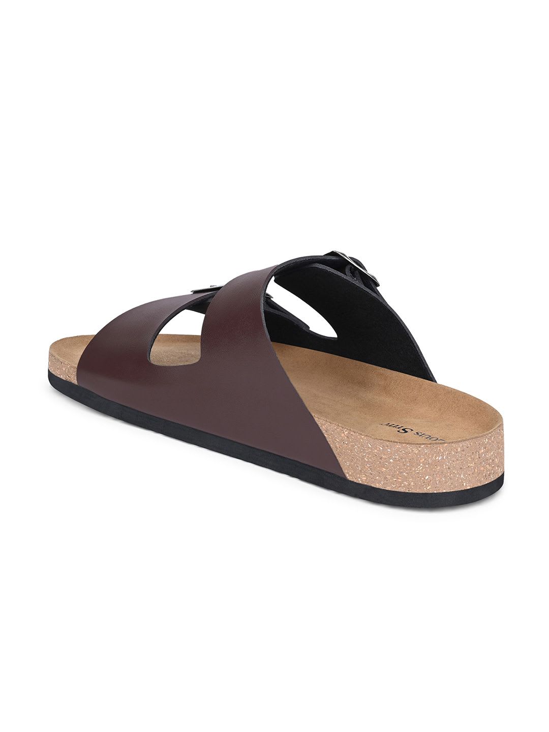 LOUIS STITCH Men Brunette Brown Lightweight Open Toe Double Strap Slip on Cork Sandal - back view