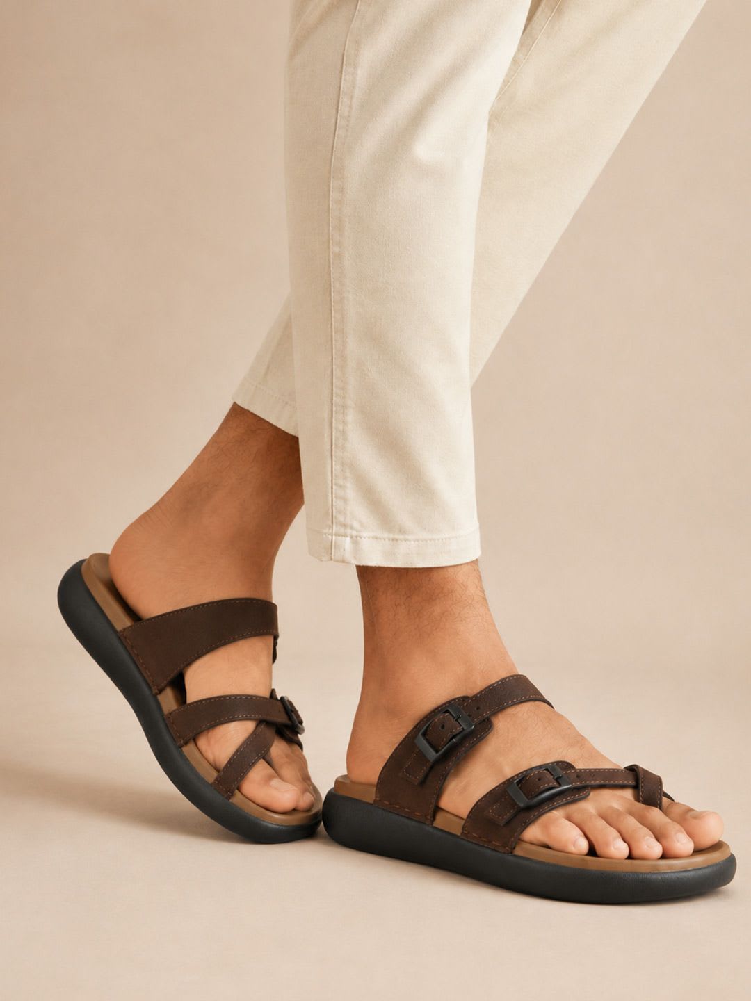 San Frissco Men Brown Suede Slipon Casual Thong Comfort Toe Ring Sandals - default view