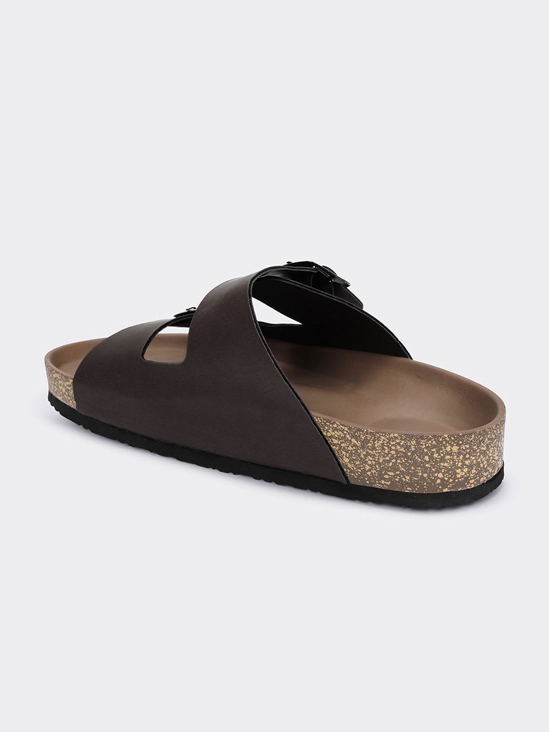 Bewakoof Men's Brown Double Strap Sandals - back view