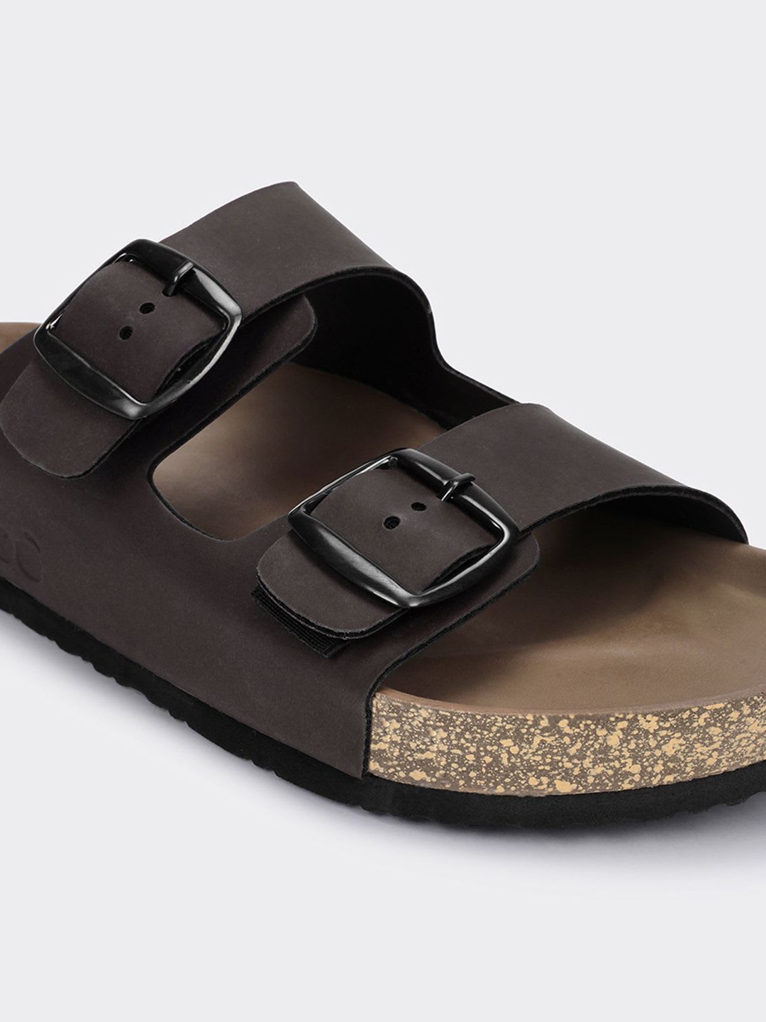 Bewakoof Men's Brown Double Strap Sandals - left view