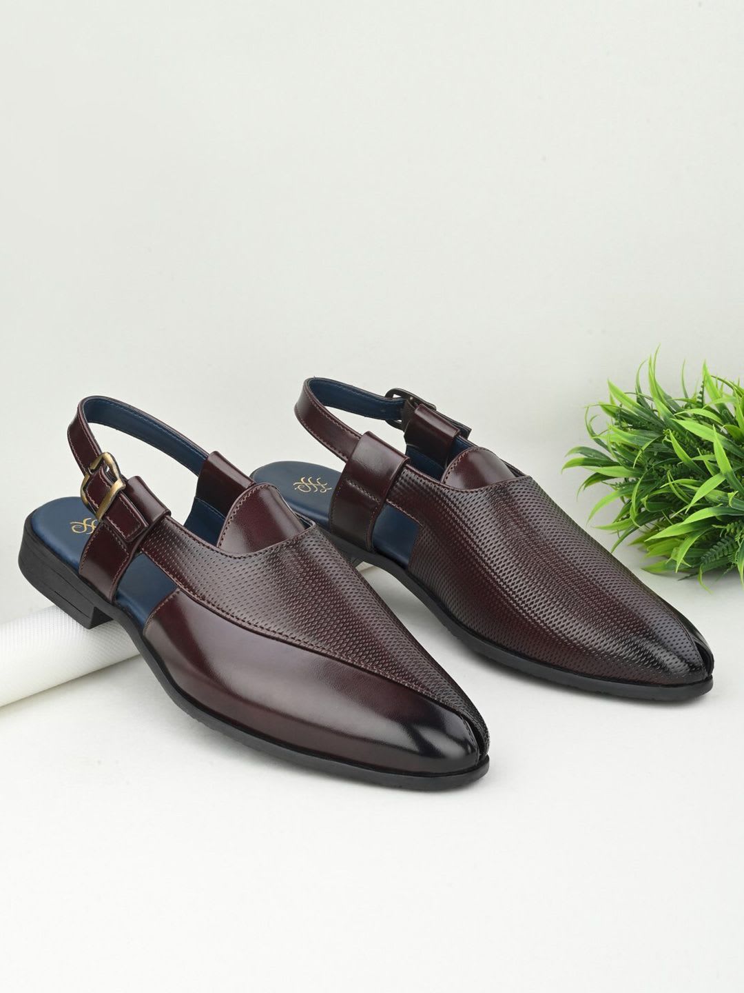 House of Pataudi Textured Shoe-Style Sandals - default view