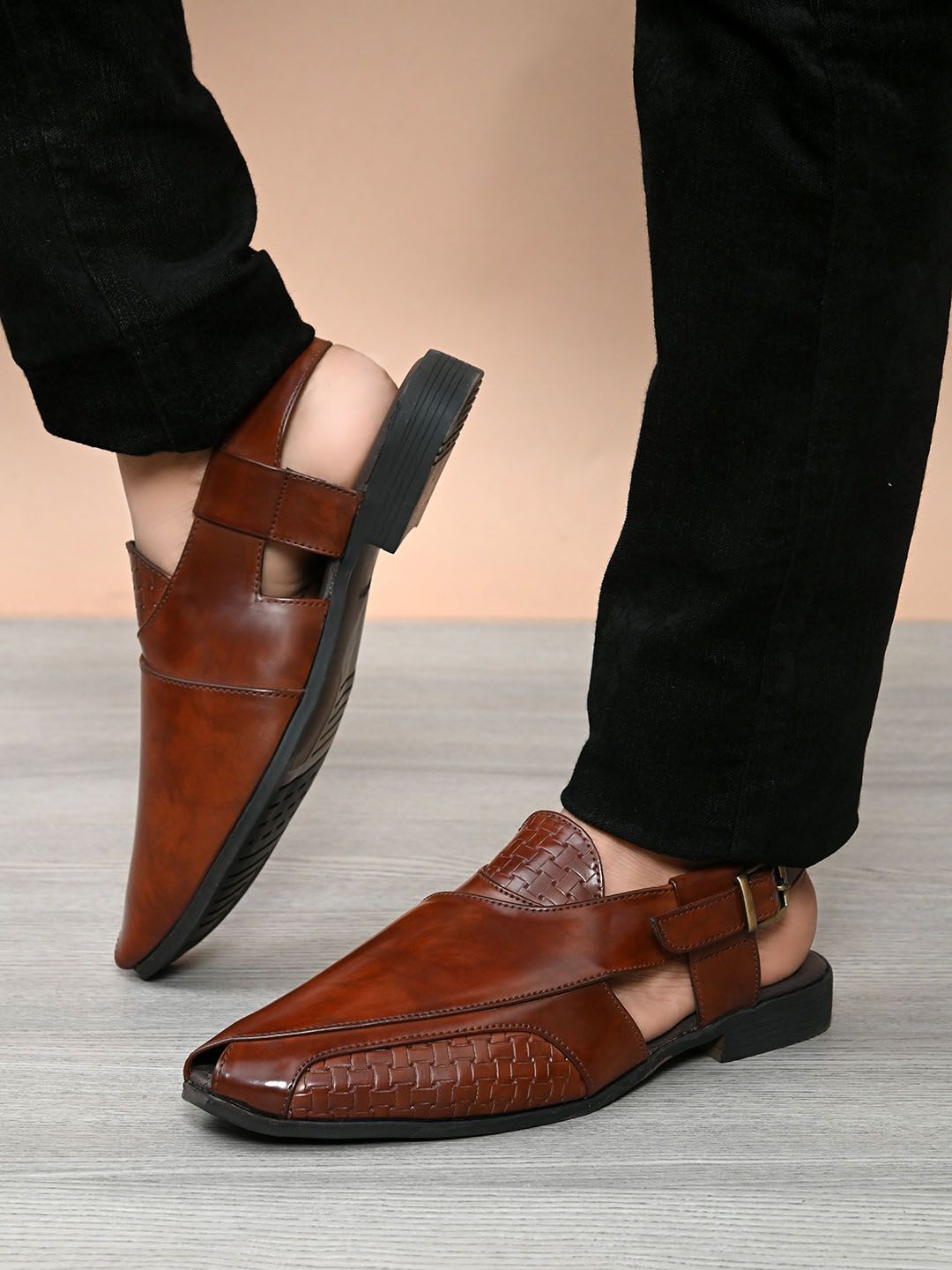 House of Pataudi Men Textured Shoe-Style Sandals - default view
