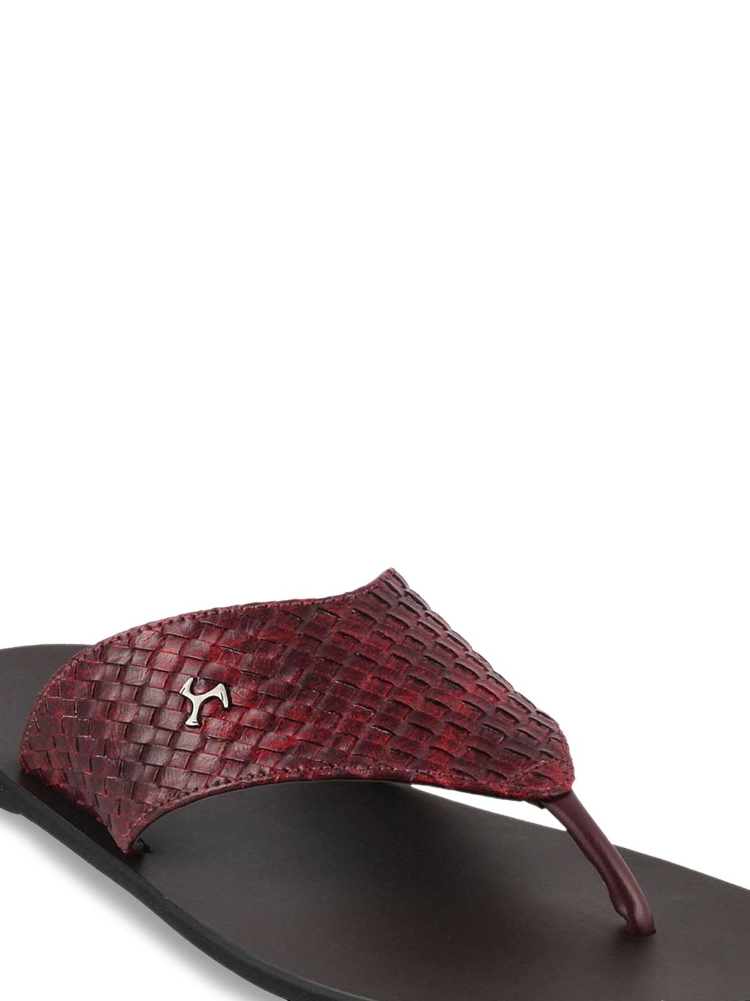 Mochi Men Maroon Textured Sandals - left view