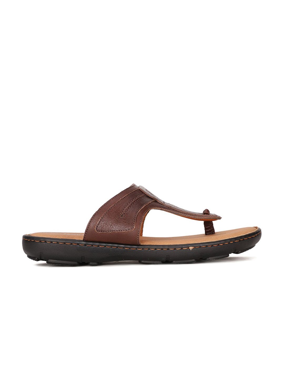 Hush Puppies Men Brown & Tan Leather Comfort Sandals - back view