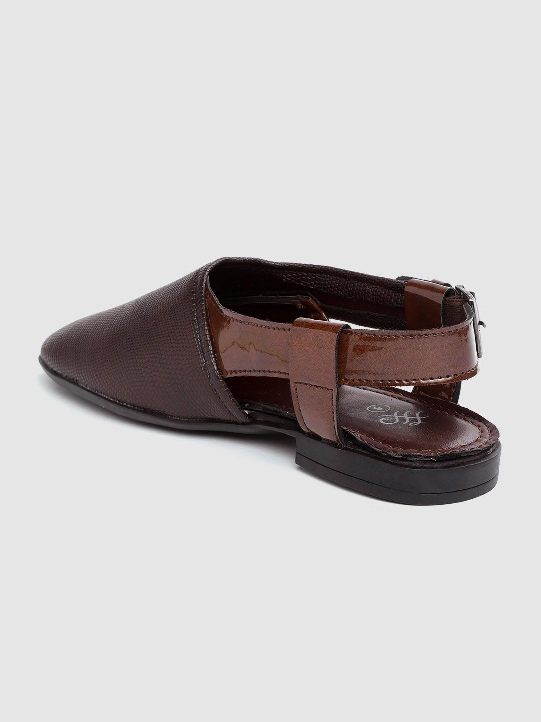 House of Pataudi Men Coffee Brown Textured Shoe-Style Sandals - back view