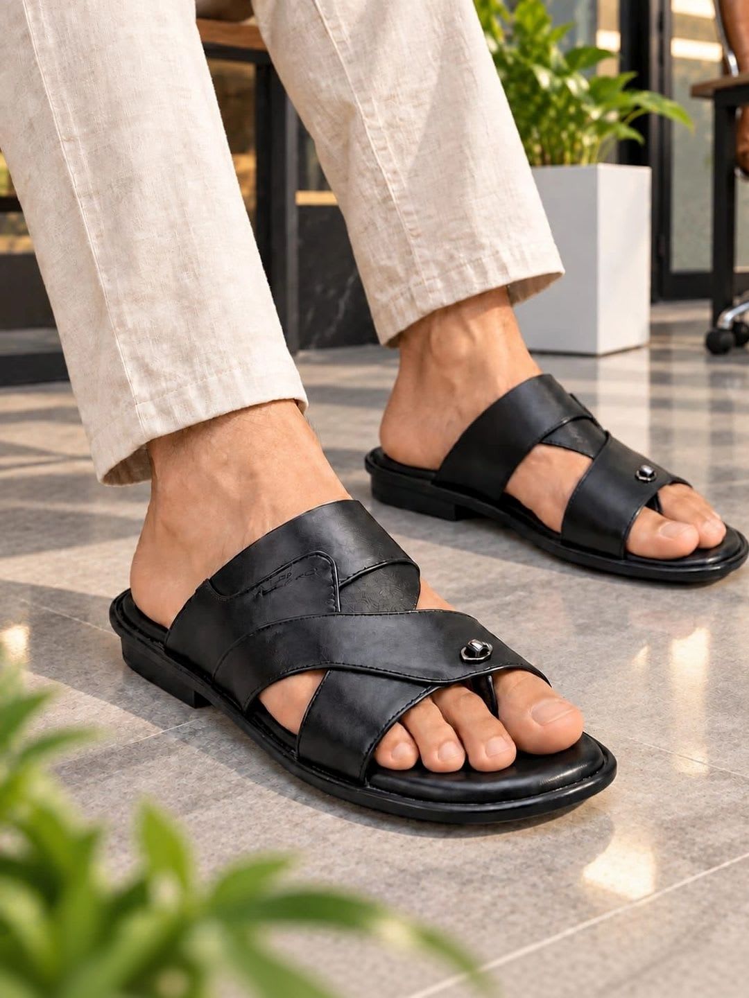 REAL BLISS Men Leather Comfort Sandals - right view