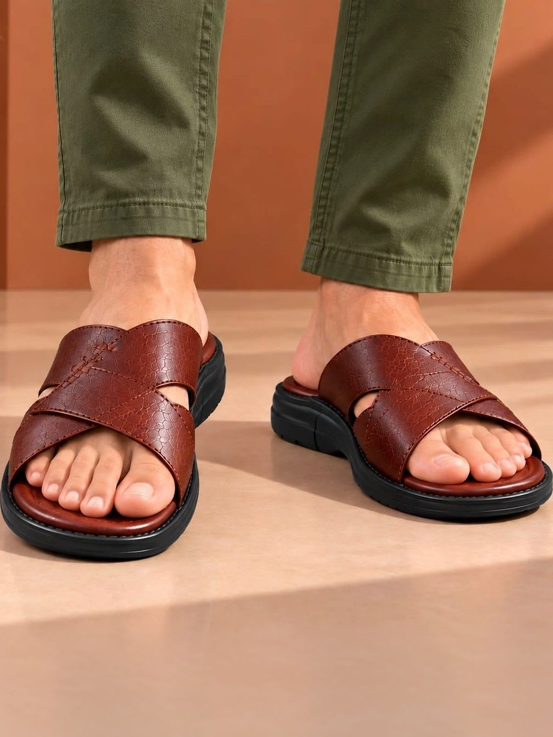 REAL BLISS FOOTWEAR Men Leather Comfort Sandals - back view