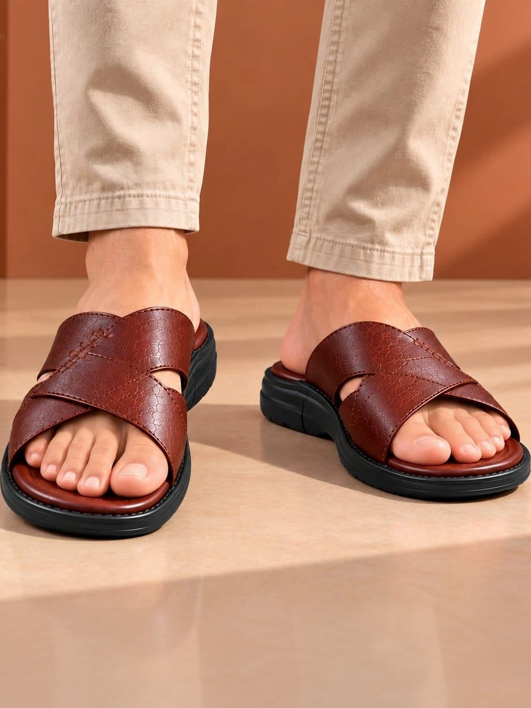REAL BLISS Men Leather Comfort Sandals - default view