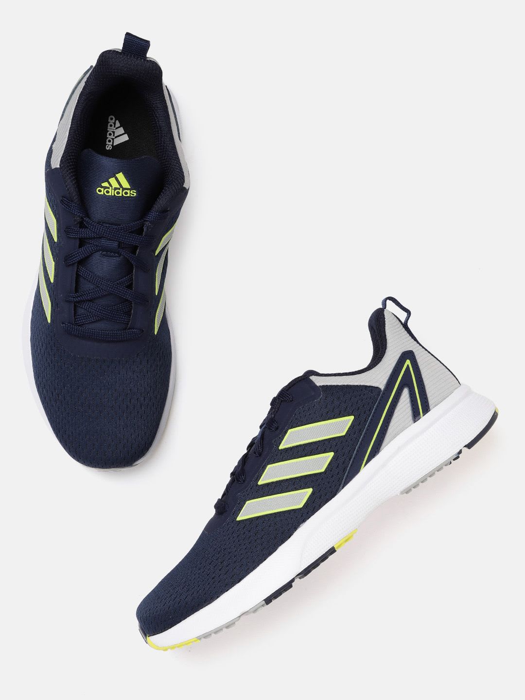ADIDASMen Navy Blue & Green Woven Design Ortholite Seize The Street Running Shoes - default view
