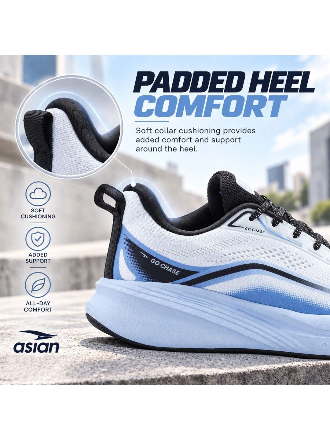 ASIAN Men Mesh Running Non-Marking Shoes - back view