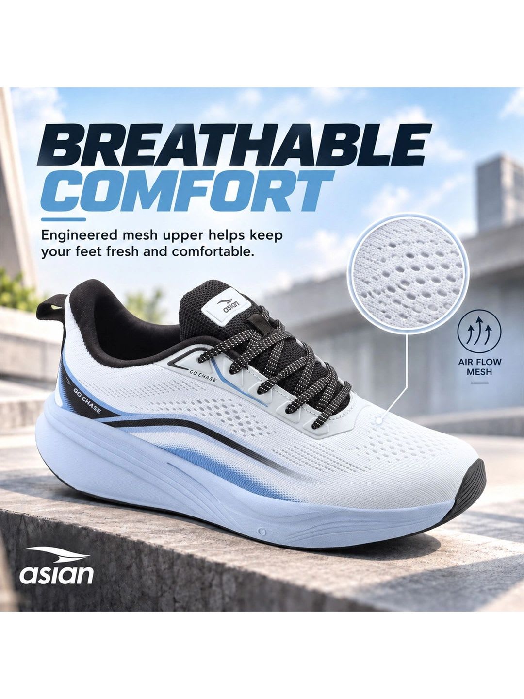 ASIAN Men Mesh Running Non-Marking Shoes - right view