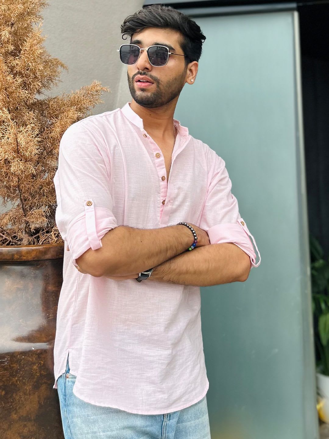 See Designs Pure Cotton Mandarin Collar Thread Work Short Kurta - back view