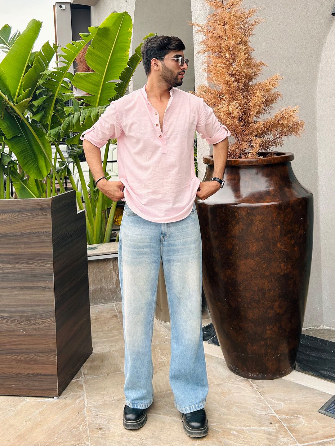 See Designs Pure Cotton Mandarin Collar Thread Work Short Kurta - left view