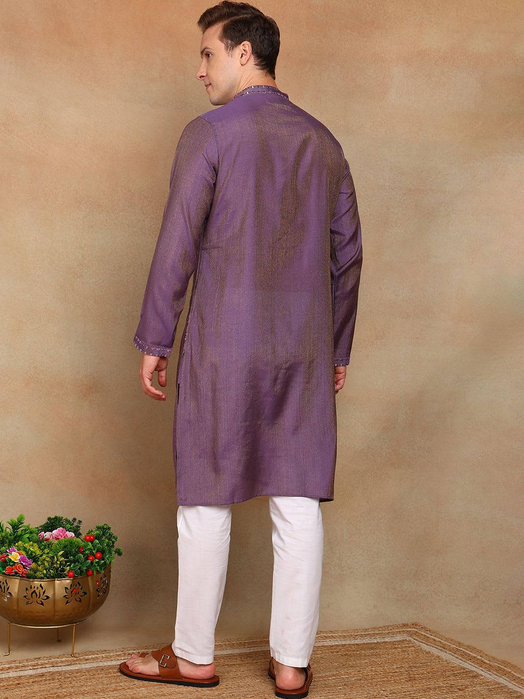 House of Pataudi Men Woven Design Festive Straight Kurta - left view