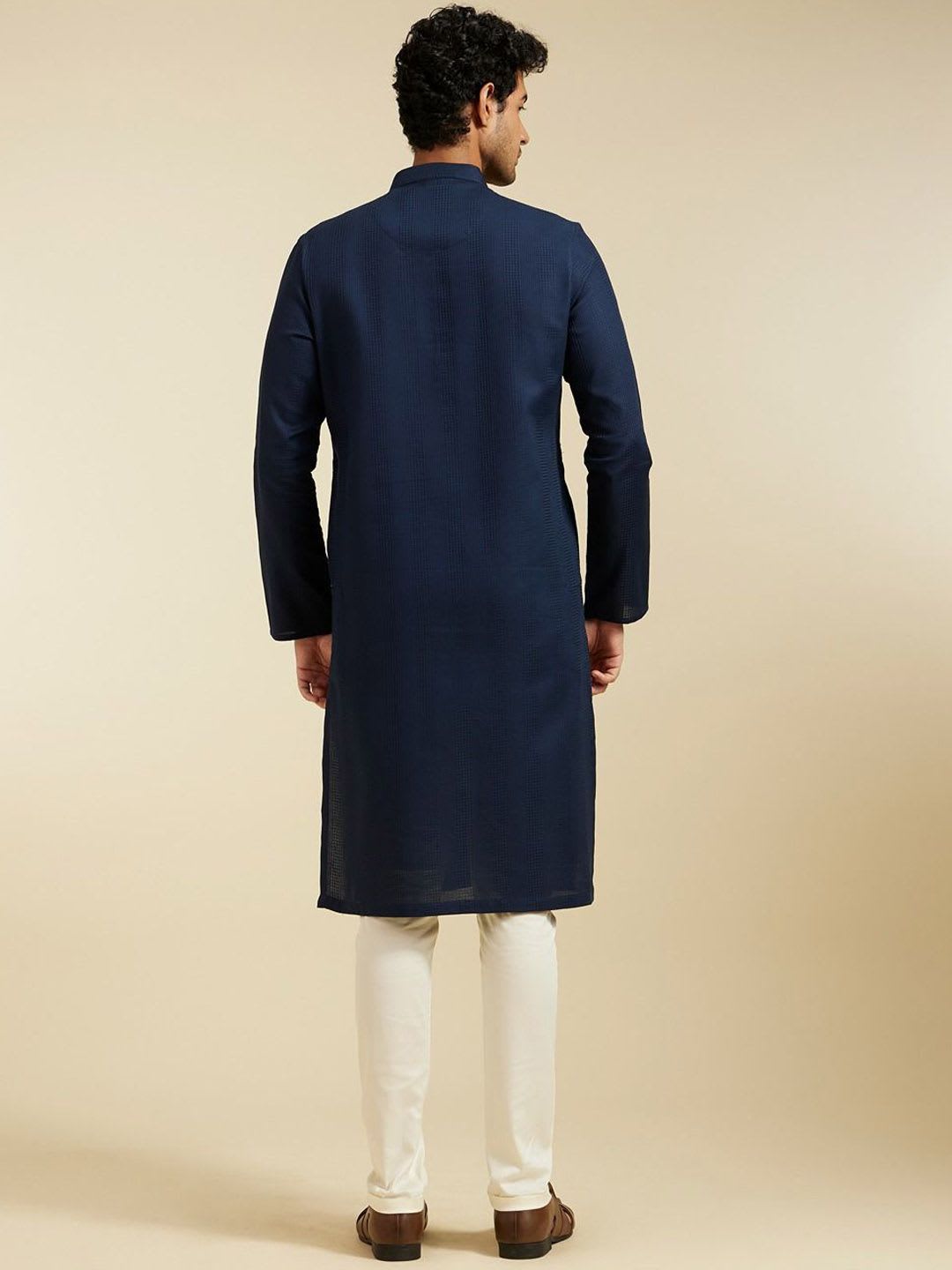 Diwas by Manyavar Textured Mandarin Collar Straight Kurta - left view