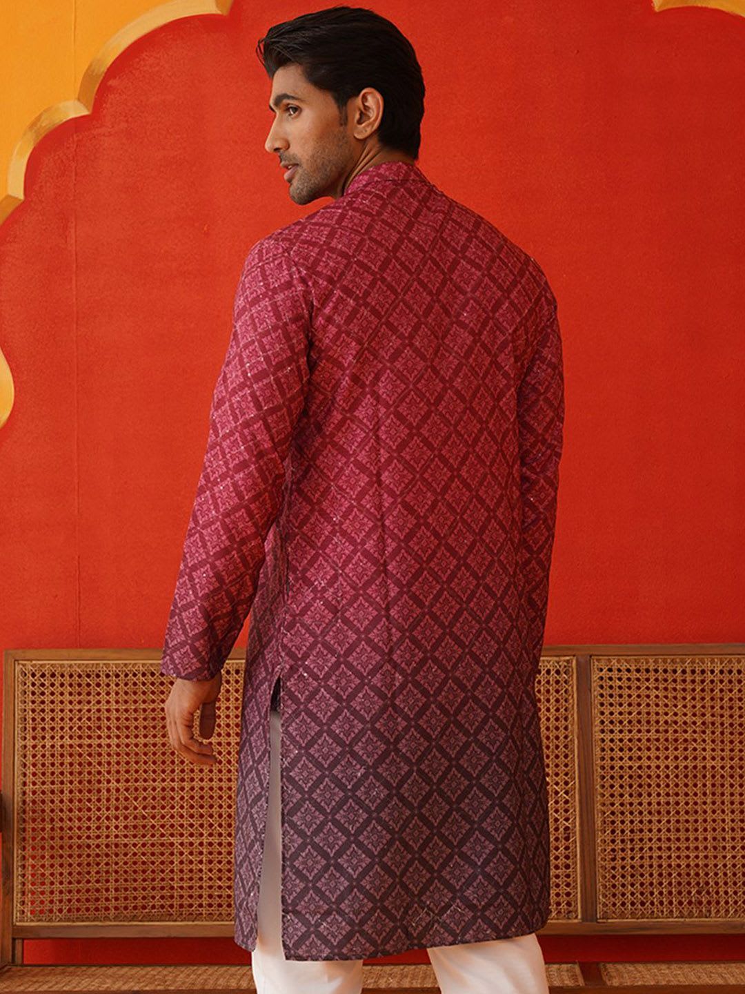 Jompers Men Floral Printed Sequinned Floral Kurta - left view