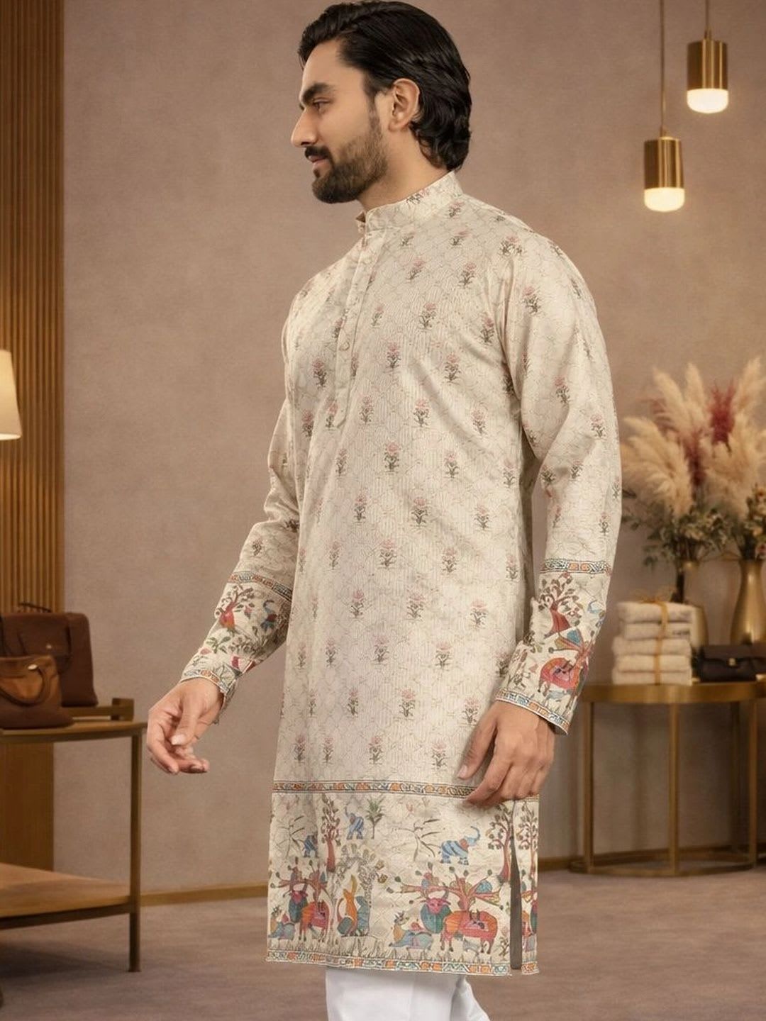CELLUX Men Ethnic Motifs Printed Kurta - back view
