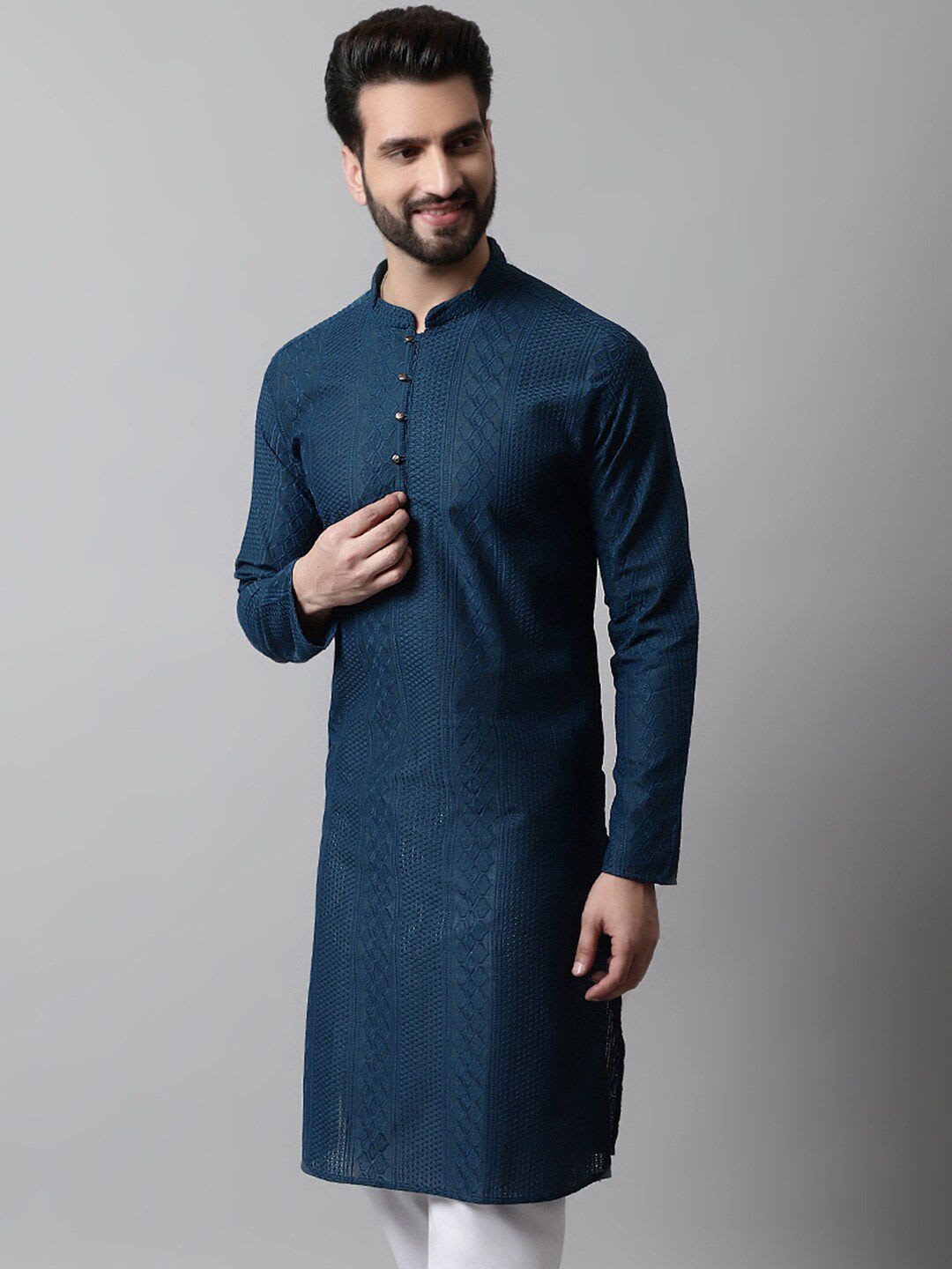 Jompers Men Ethnic Motifs Thread Work Cotton Kurta - default view