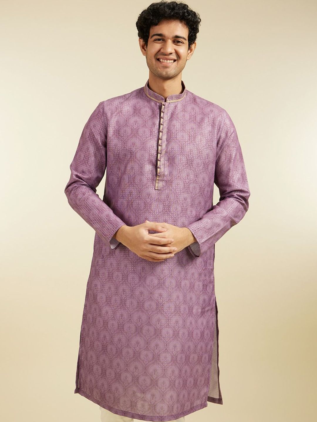 Diwas by Manyavar Ethnic Motifs Printed Thread Work Mandarin Collar Straight Kurta - default view