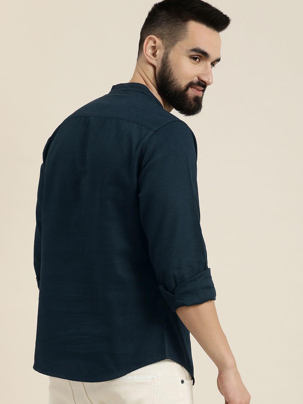 HERE&NOW Men Solid Cotton Short Kurta - left view
