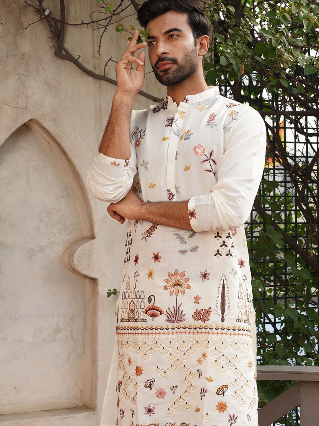 Jompers Floral Embroidered Mandarin Collar Straight Republic Day Republic Day Kurta - default view