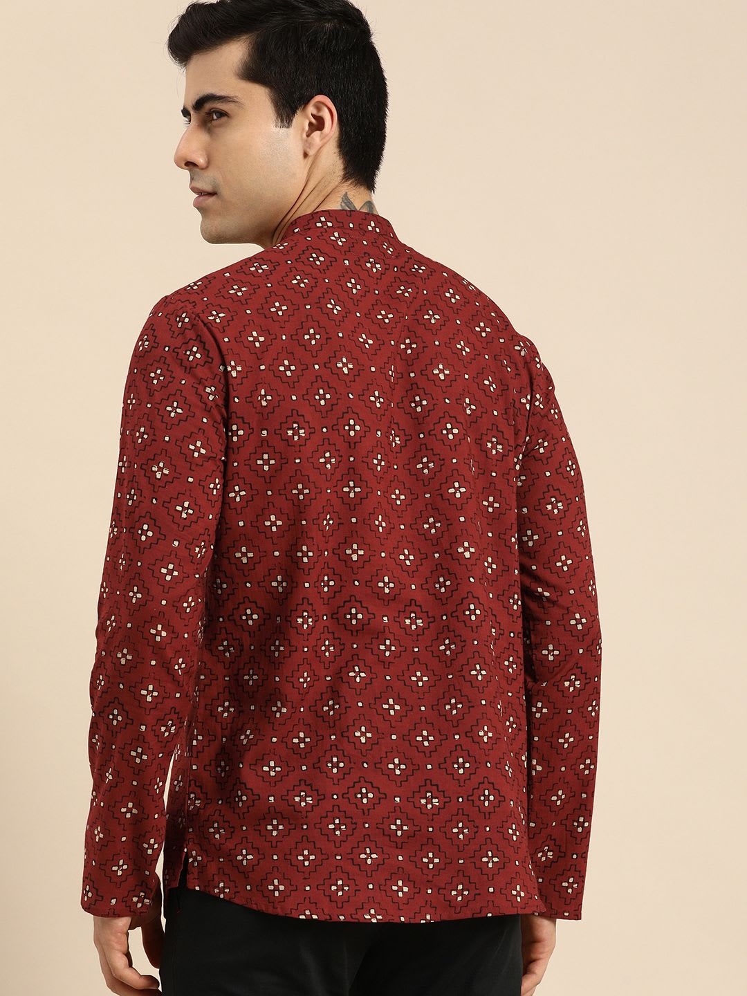 Anouk Men Ethnic Printed Pure Cotton Mandarin Collar Straight Short Kurta - right view