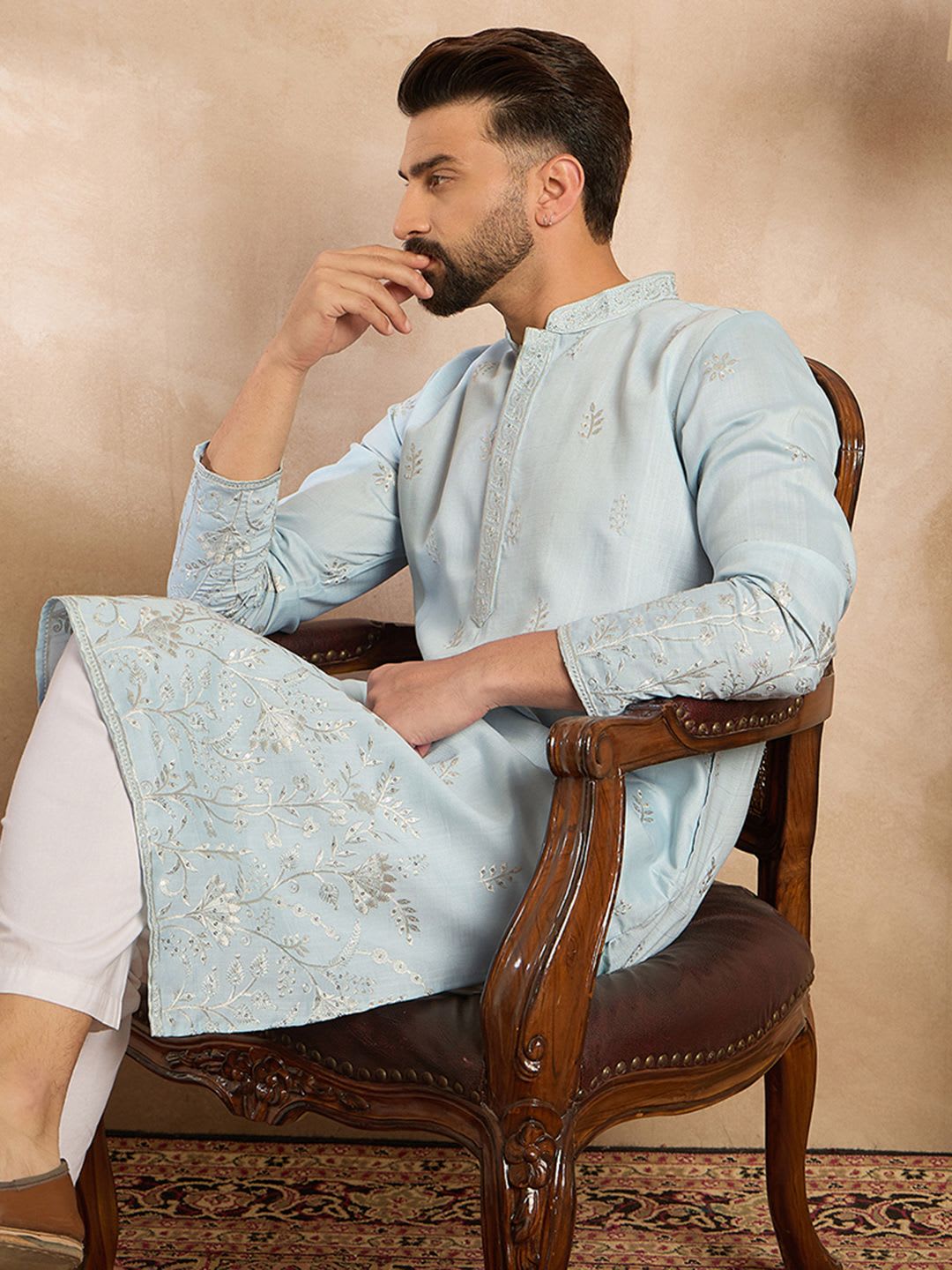 House of Pataudi Embroidered Straight Kurta - default view