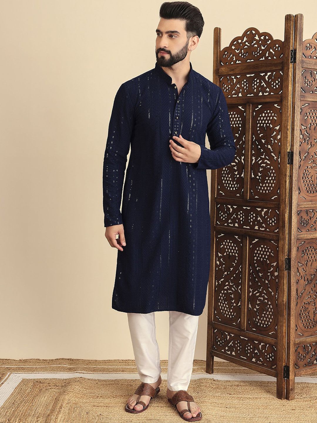 House of Pataudi Embroidered Straight Kurtas - default view