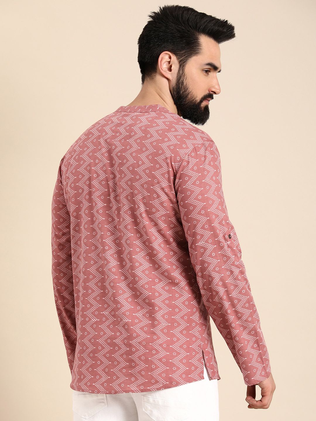 Anouk Men Printed Pure Cotton Mandarin Collar Straight Short Kurta - right view