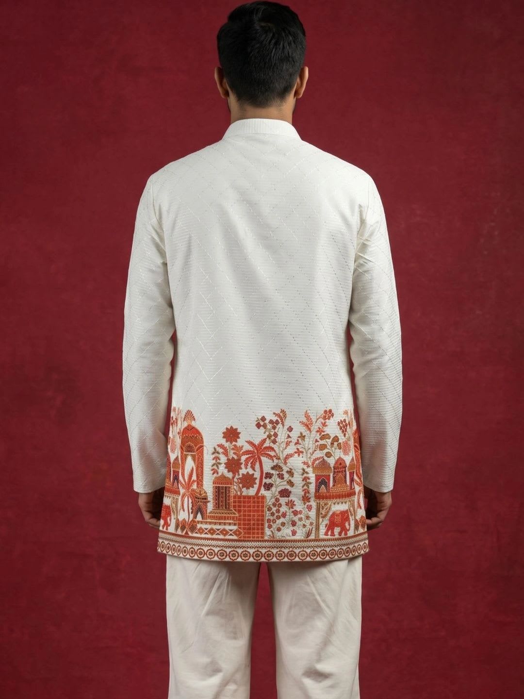 Anouk Men Floral Printed Thread Work Floral Kurta - back view