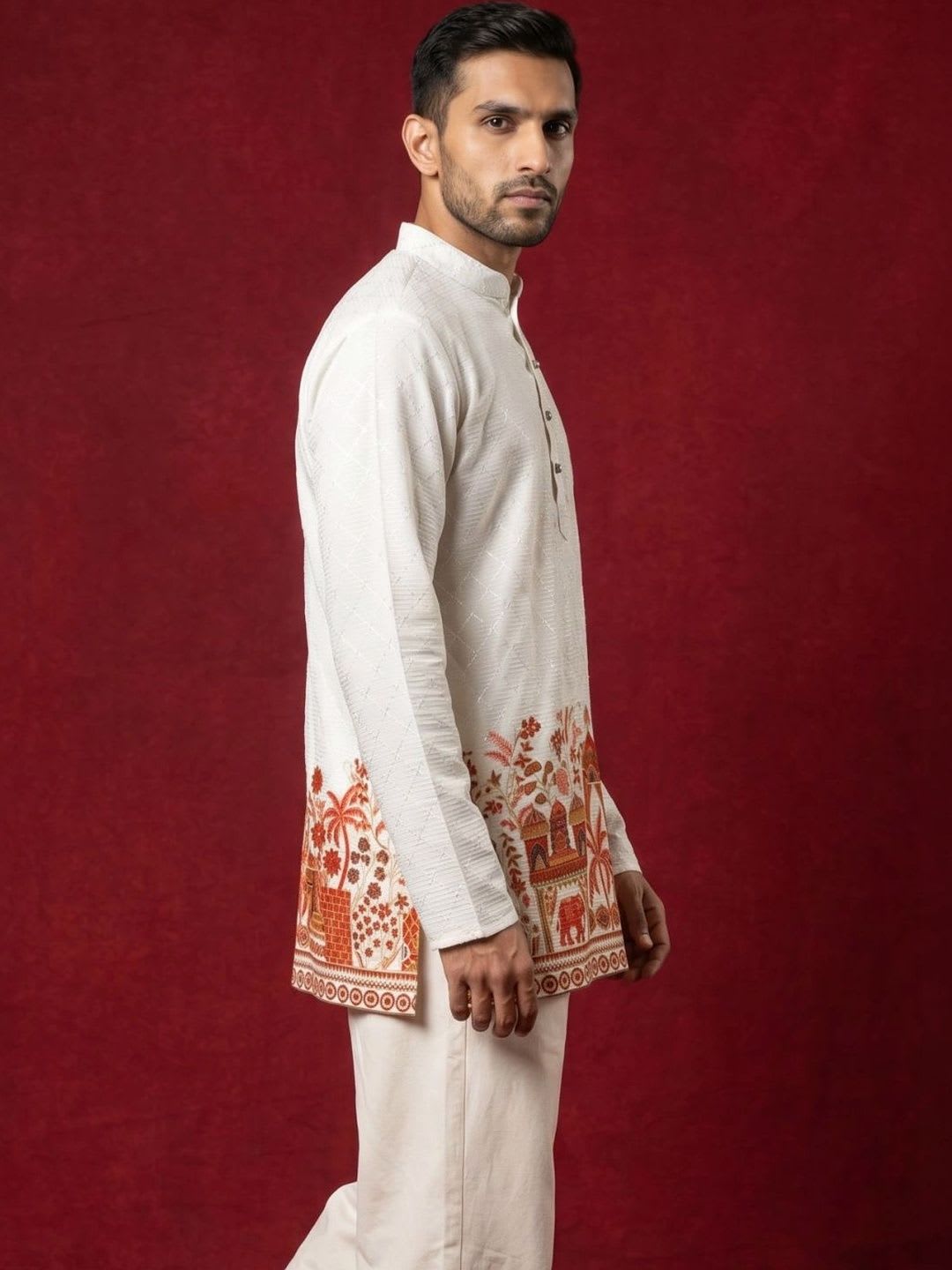 Anouk Men Floral Printed Thread Work Floral Kurta - right view