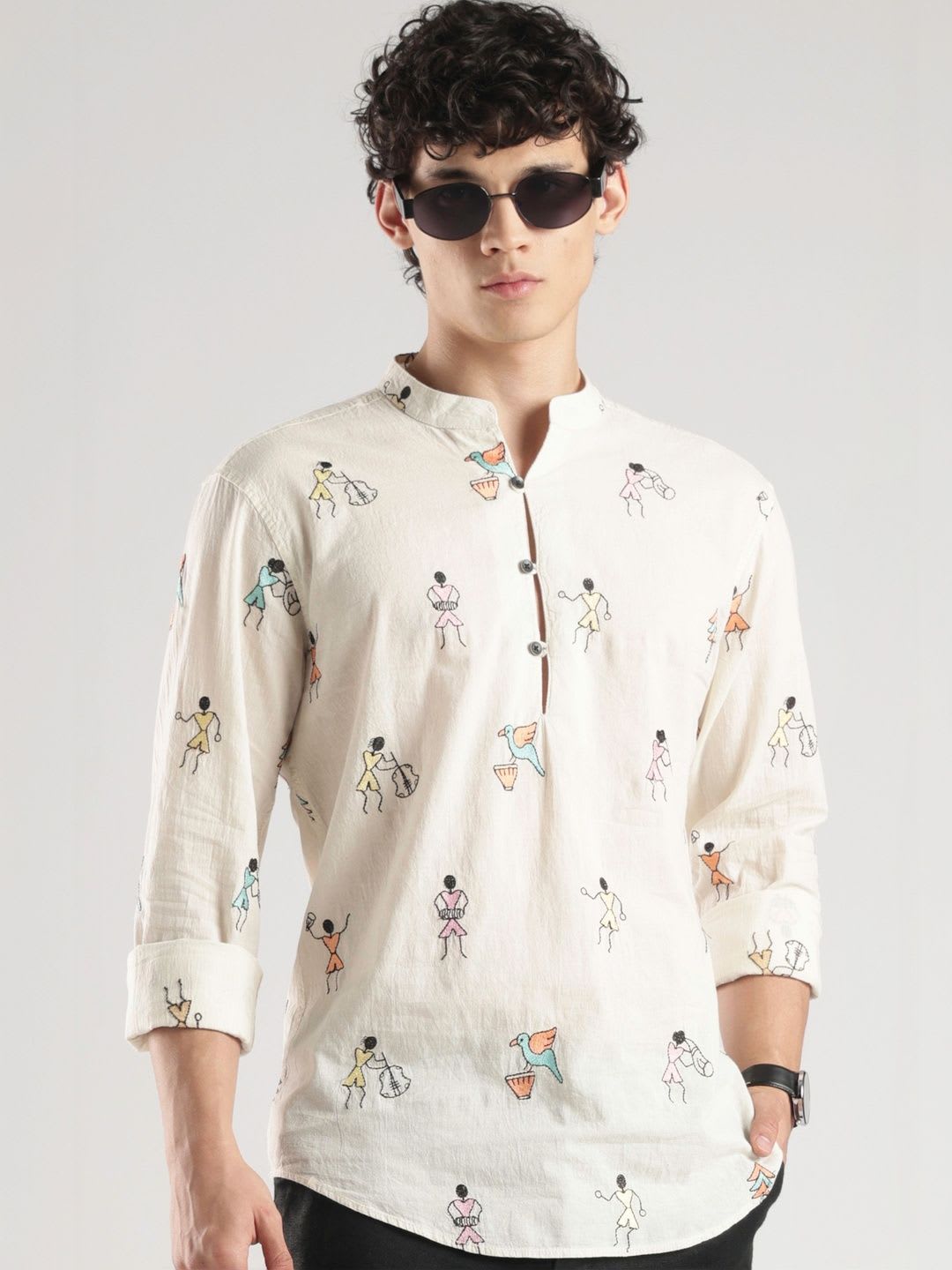 HERE&NOW Men Embroidered Flared Sleeves Thread Work FESTIVE Kurta - default view