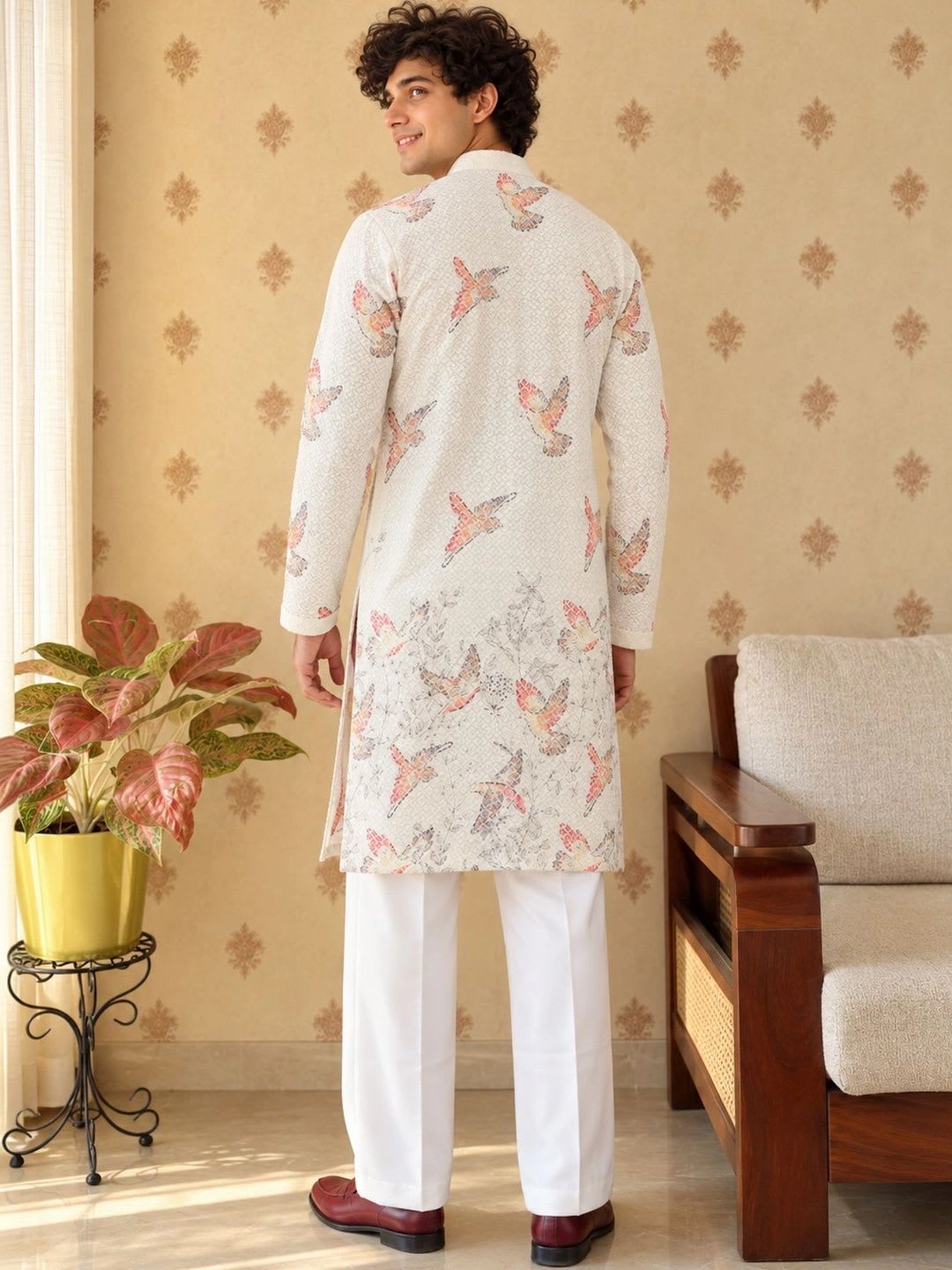 Anouk Men Ethnic Motifs Embroidered Thread Work Mandarin Collar Straight Kurta - left view