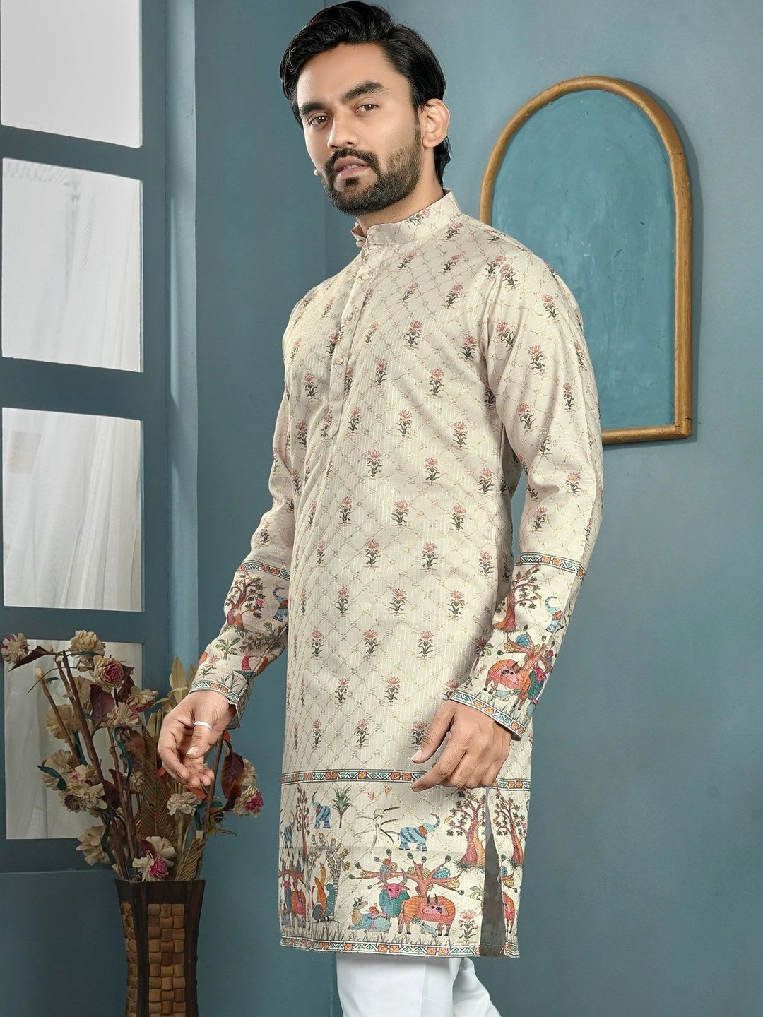 CELLUX Men Ethnic Motifs Printed Kurta - back view