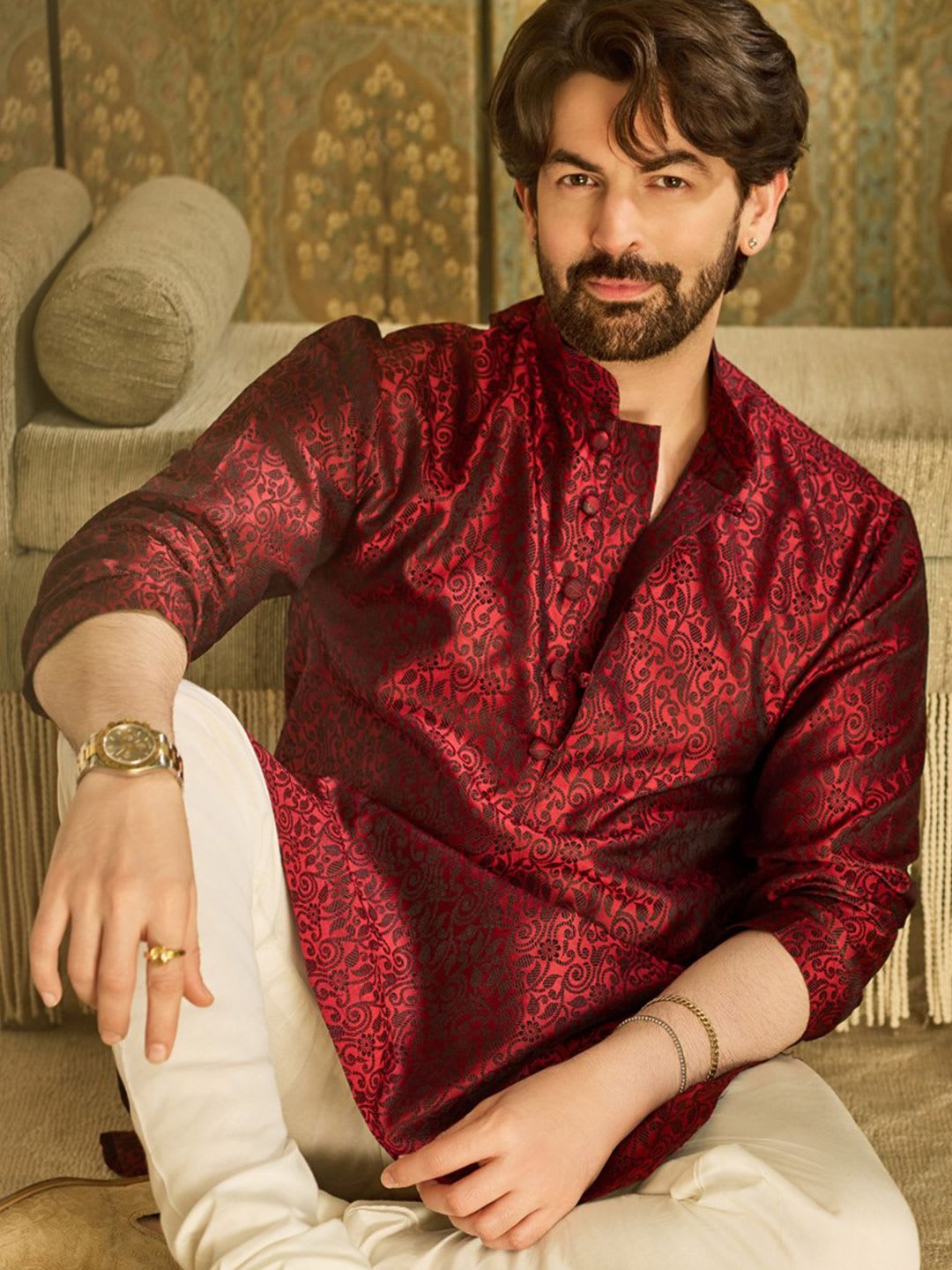 SOJANYA Men Maroon Printed Straight Kurta - default view