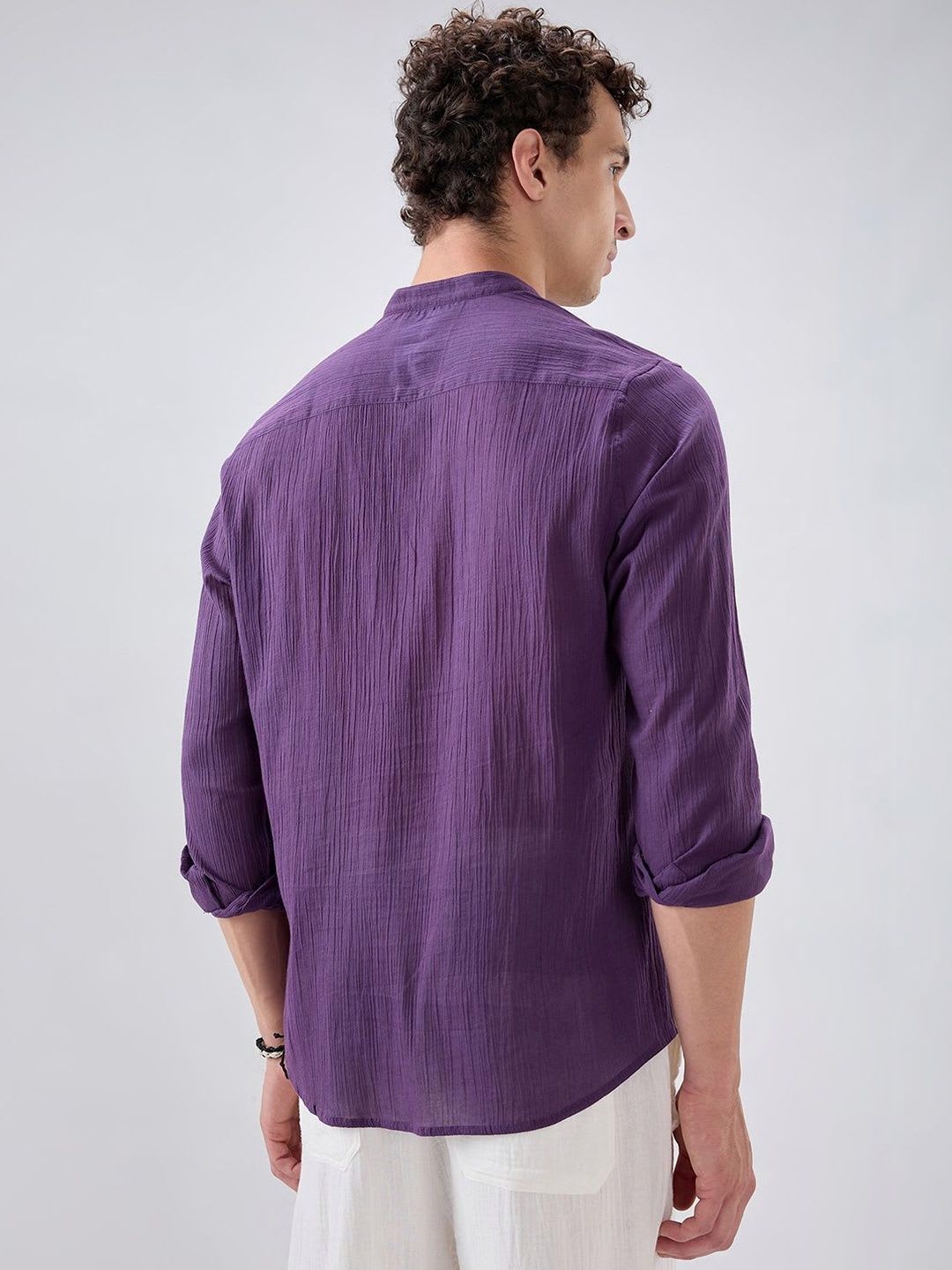 VASTRADO Sheer Luxury Purple Linear Crepe Kurta - left view