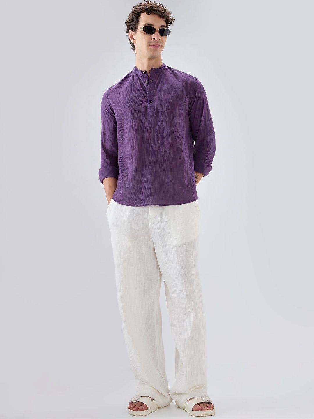 VASTRADO Sheer Luxury Purple Linear Crepe Kurta - right view
