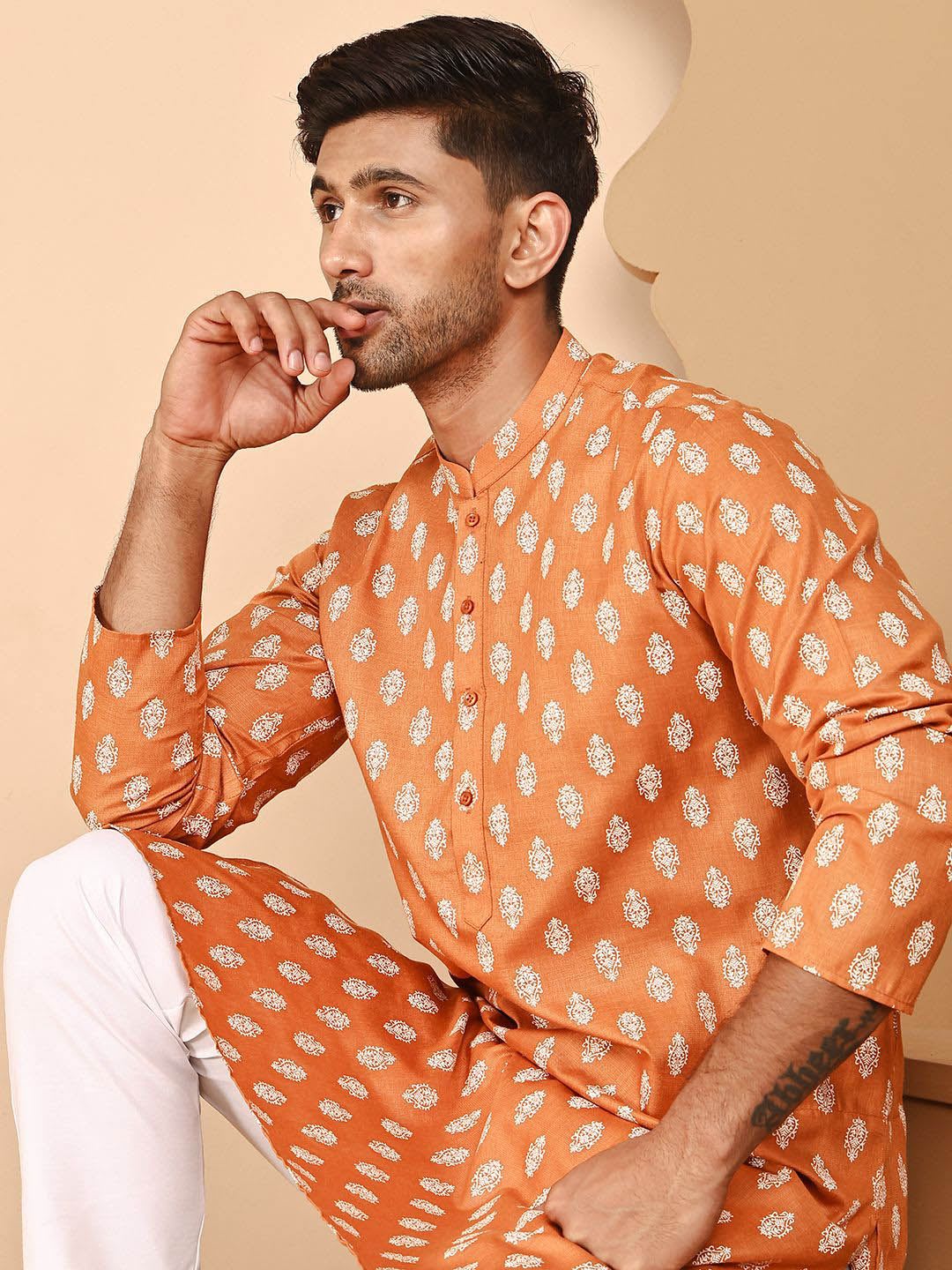 Jompers Men Floral Printed Mandarin Collar Kurta - default view