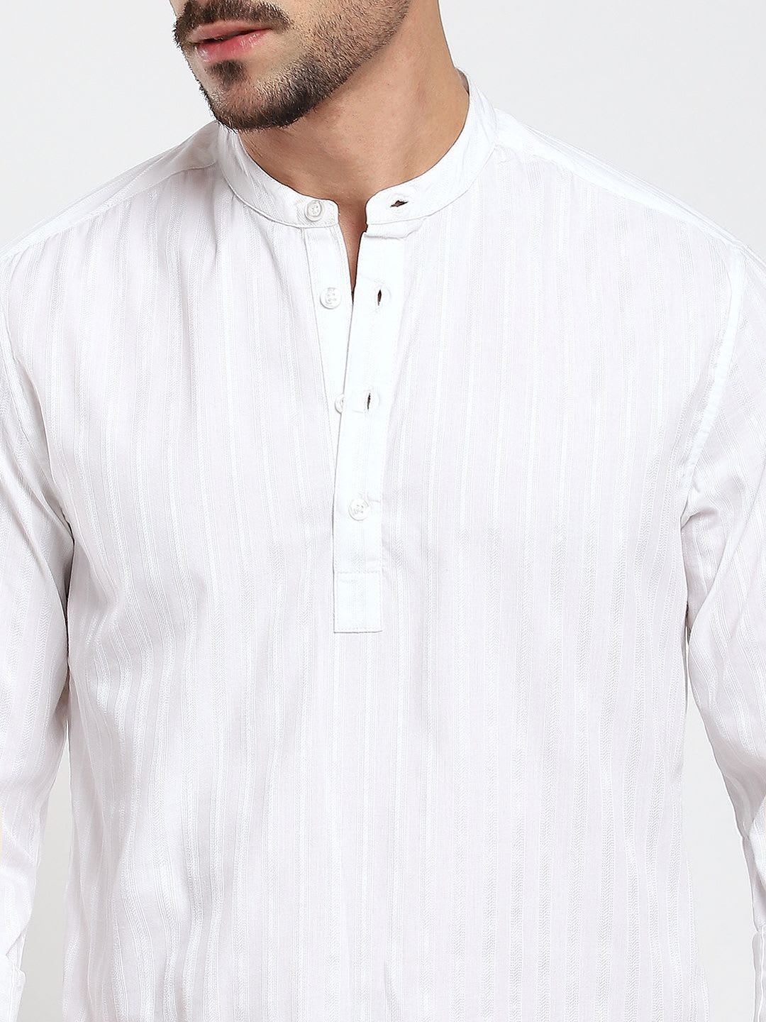 VASTRADO Luminous Pearl White Striped Kurta - back view